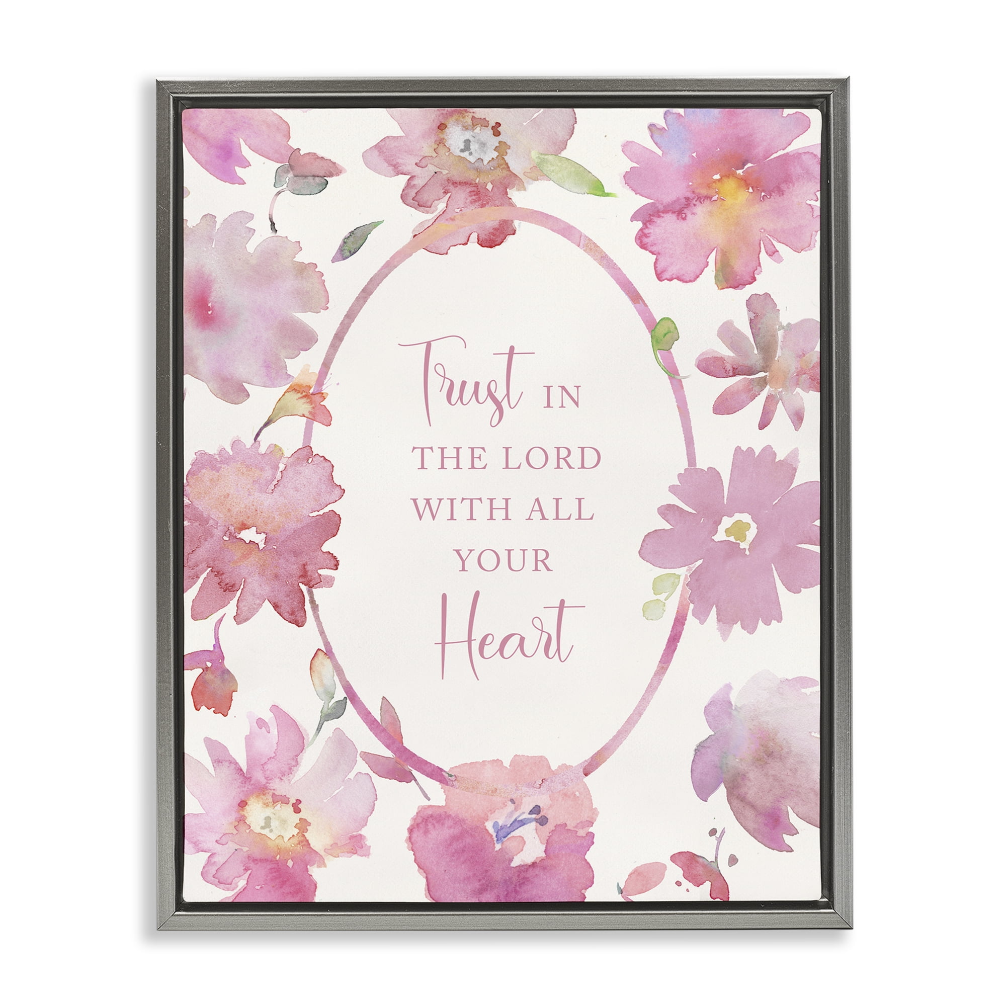 Stupell Industries Trust In The Lord Pink Blooms Gray Framed Floater Canvas Wall Art, design by Theresa Heidel