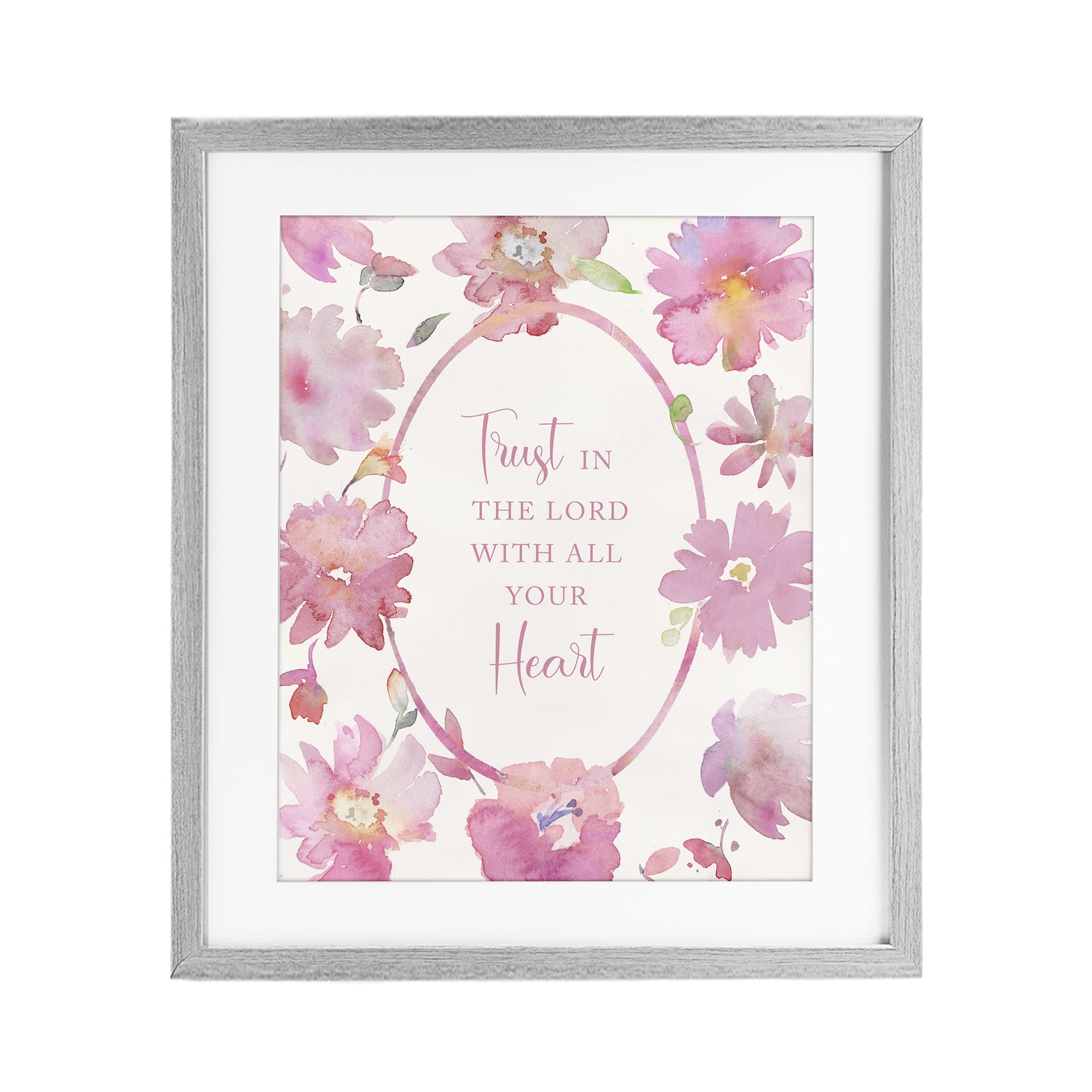 Stupell Industries Trust In The Lord Pink Blooms Gray Framed Print Under Glass, design by Theresa Heidel