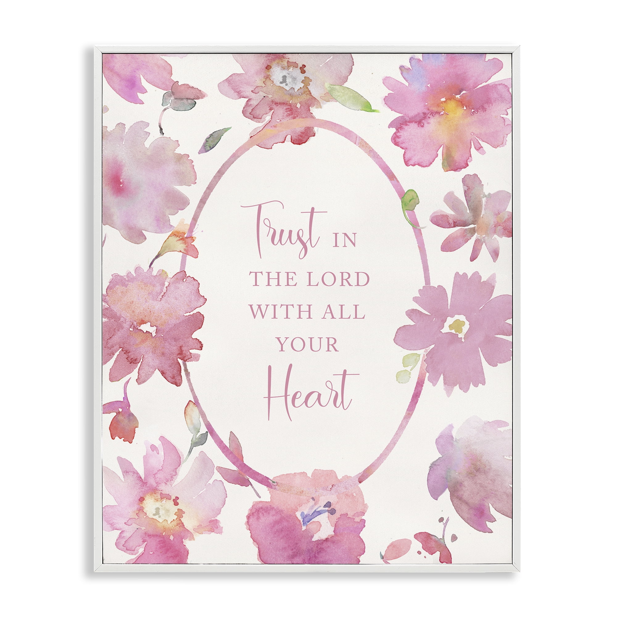 Stupell Industries Trust In The Lord Pink Blooms White Framed Giclee Art, design by Theresa Heidel