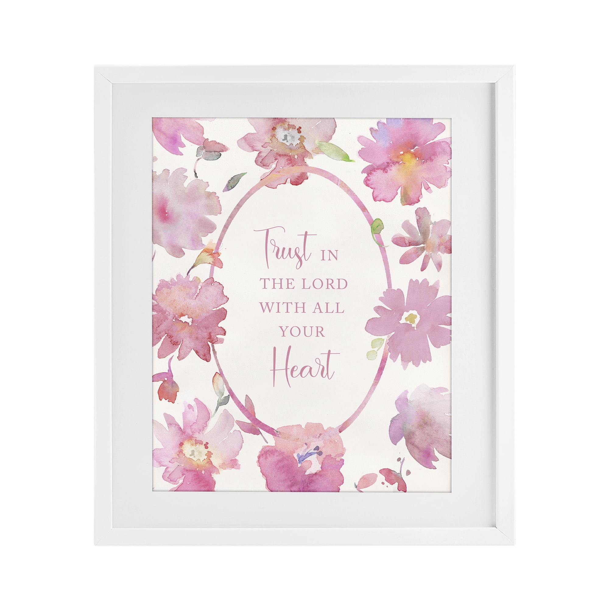 Stupell Industries Trust In The Lord Pink Blooms White Framed Print Under Glass, design by Theresa Heidel