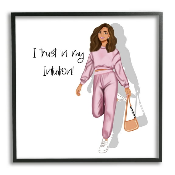 Stupell Industries Trust My Intuition Woman Inspirational Painting Black Framed Art Print Wall Art, 12 x 12