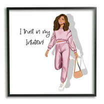 Stupell Industries Trust My Intuition Woman Inspirational Painting Black Framed Art Print Wall Art, 12 x 12