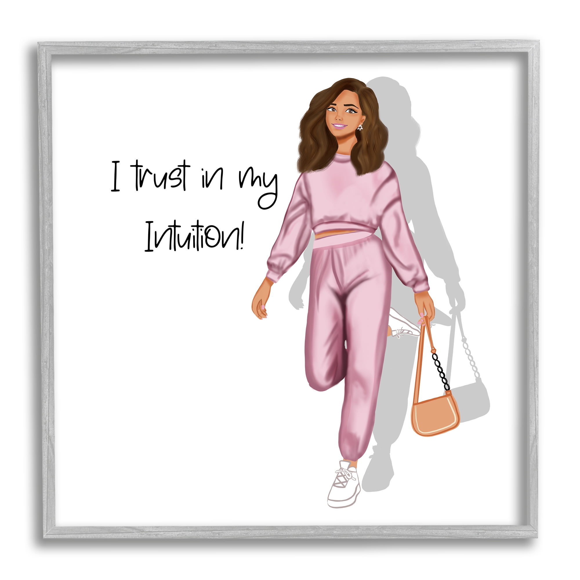 Stupell Industries Trust My Intuition Woman Inspirational Painting Gray Framed Art Print Wall Art, 12 x 12