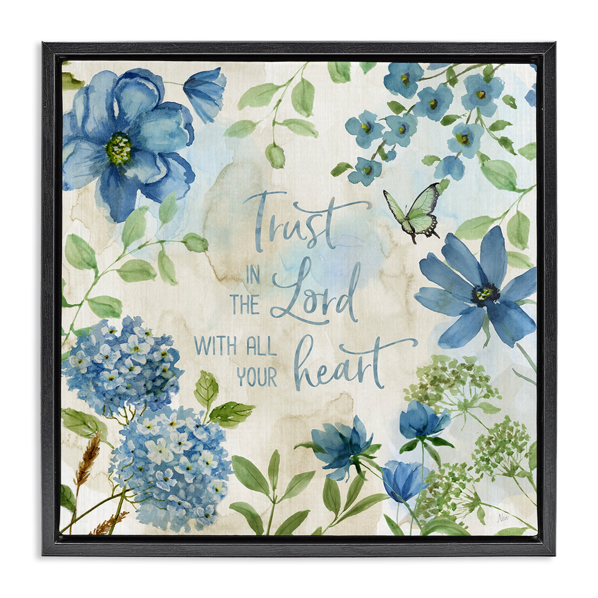 Stupell Industries Trust The Lord Floral Religious Painting Black Floater Framed Canvas Art Print Wall Art, 18 x 18