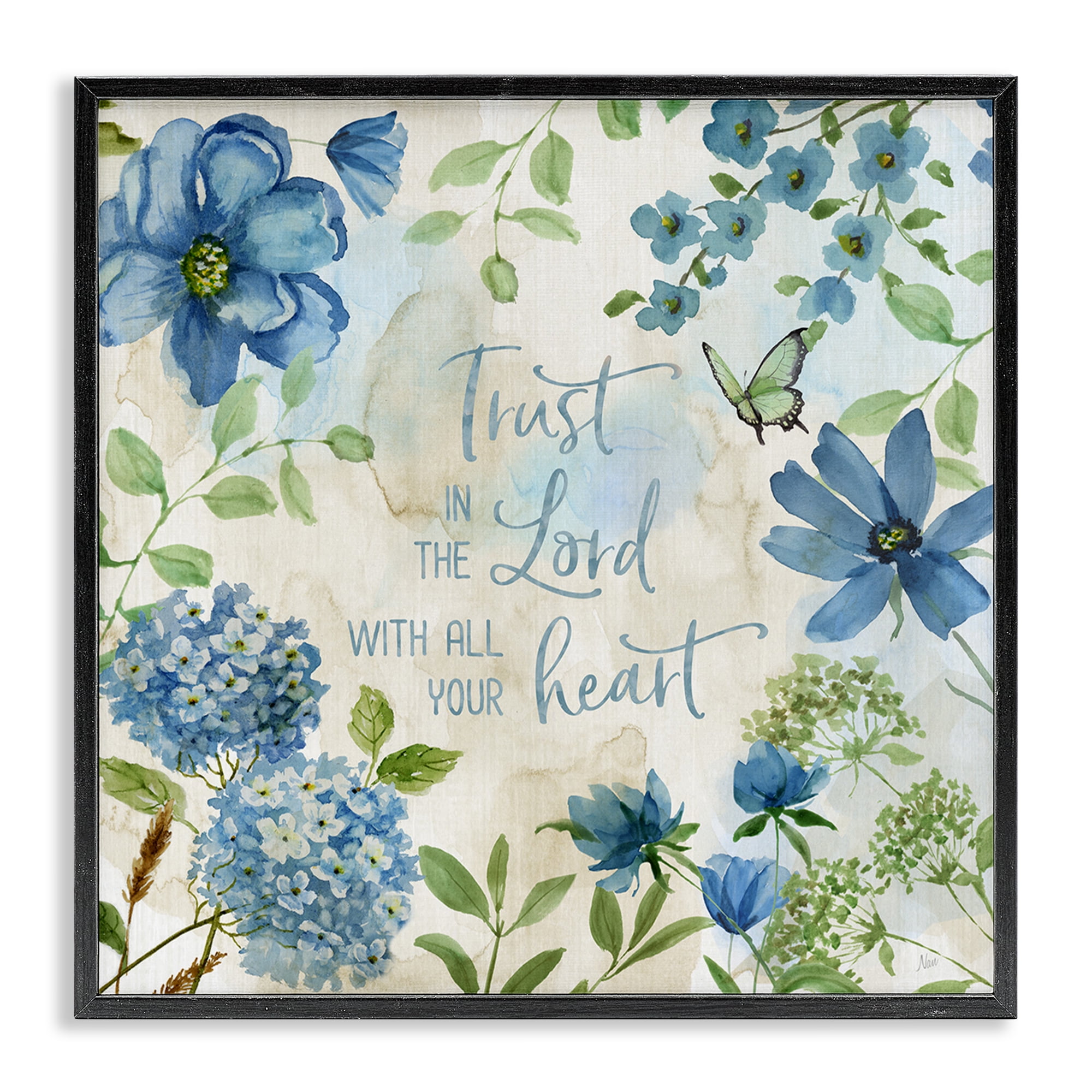 Stupell Industries Trust The Lord Floral Religious Painting Black Framed Art Print Wall Art, 17 x 17