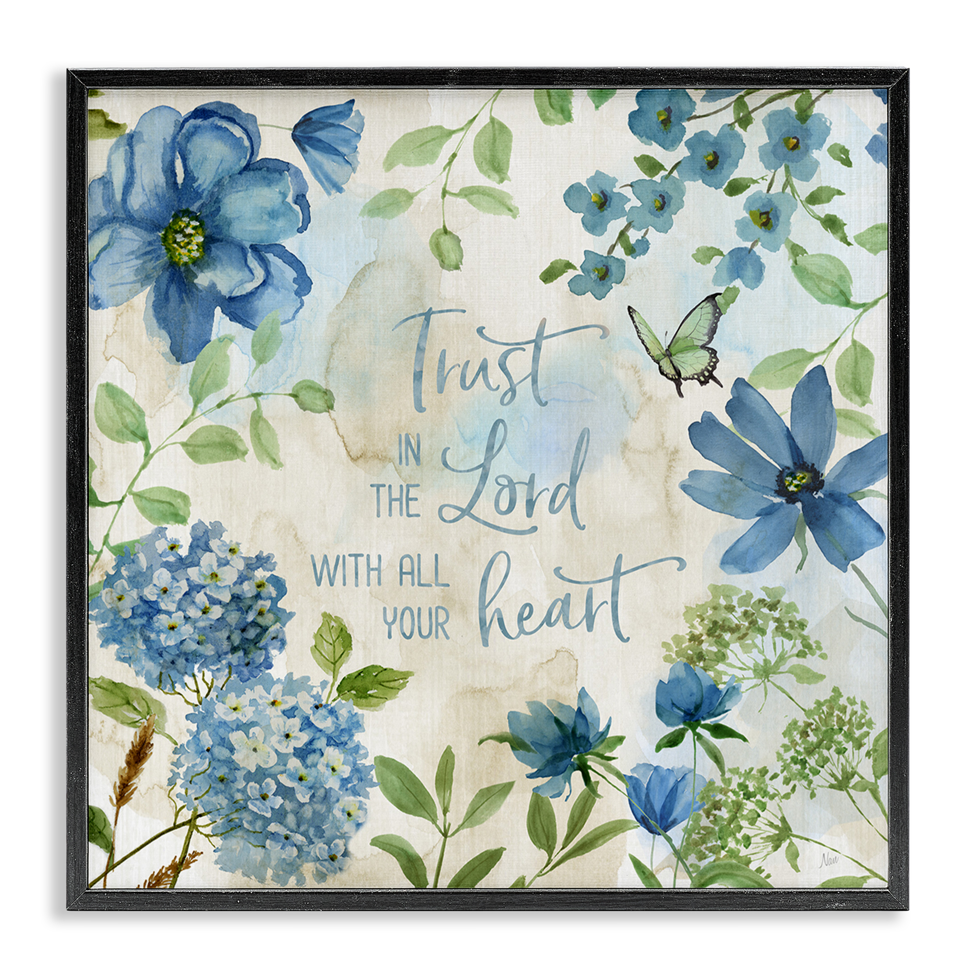 Stupell Industries Trust The Lord Floral Religious Painting Black Framed Art Print Wall Art, 24 x 24