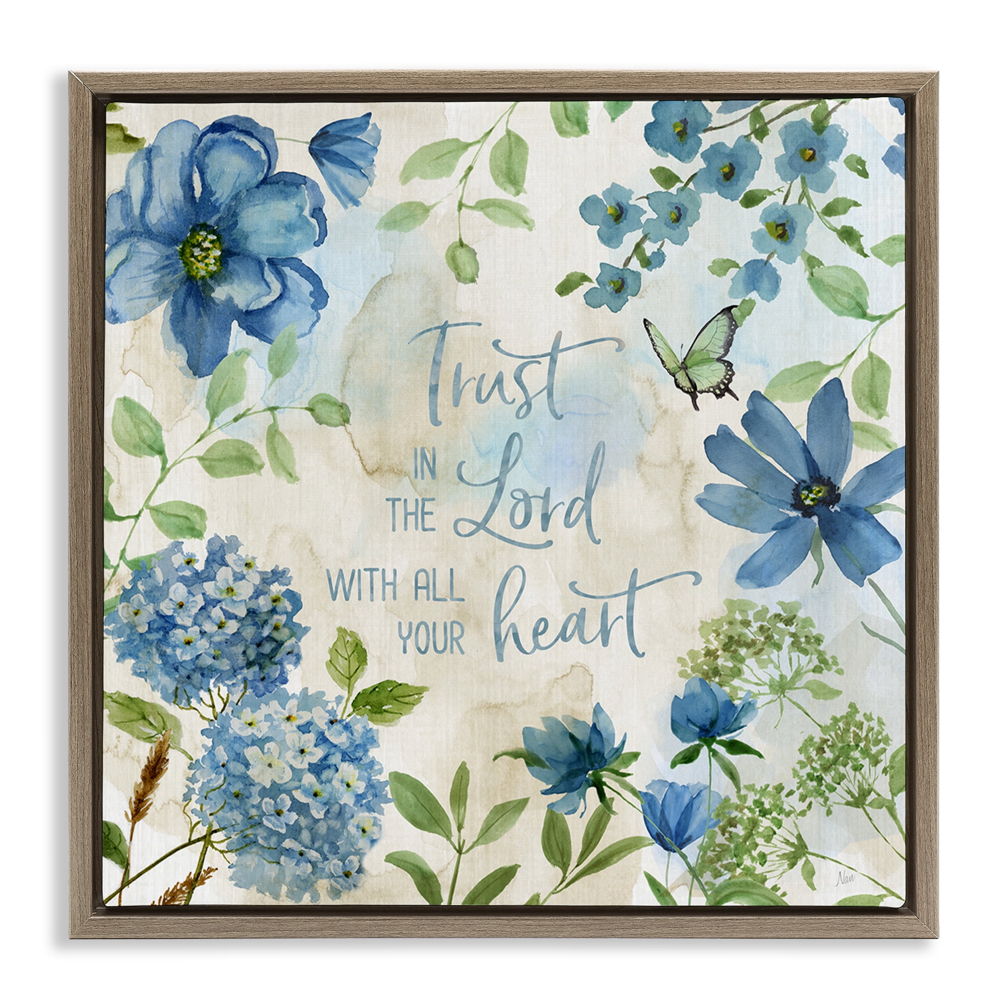 Stupell Industries Trust The Lord Floral Religious Painting Brown Floater Framed Canvas Art Print Wall Art, 25 x 25