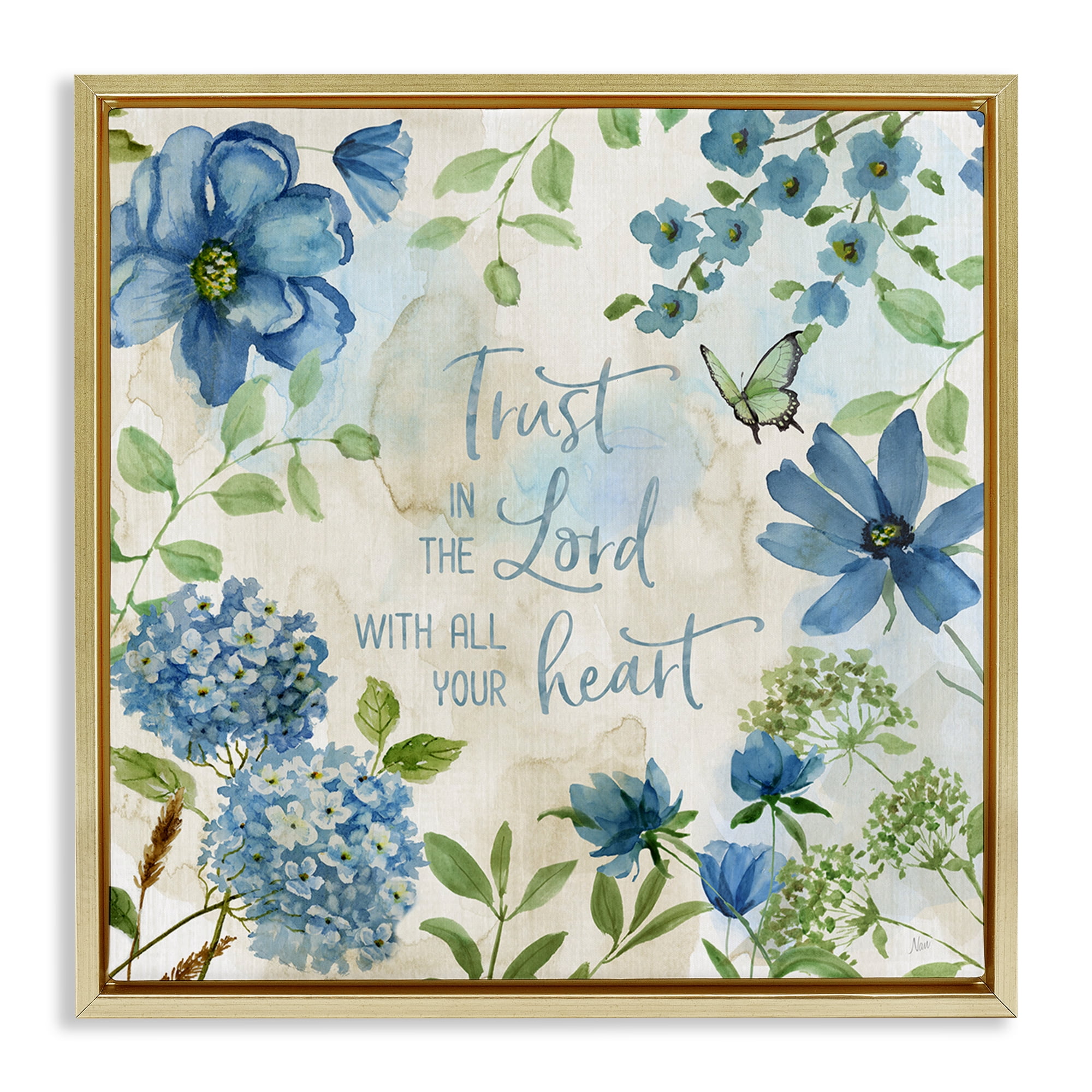 Stupell Industries Trust The Lord Floral Religious Painting Gold Floater Framed Canvas Art Print Wall Art, 25 x 25