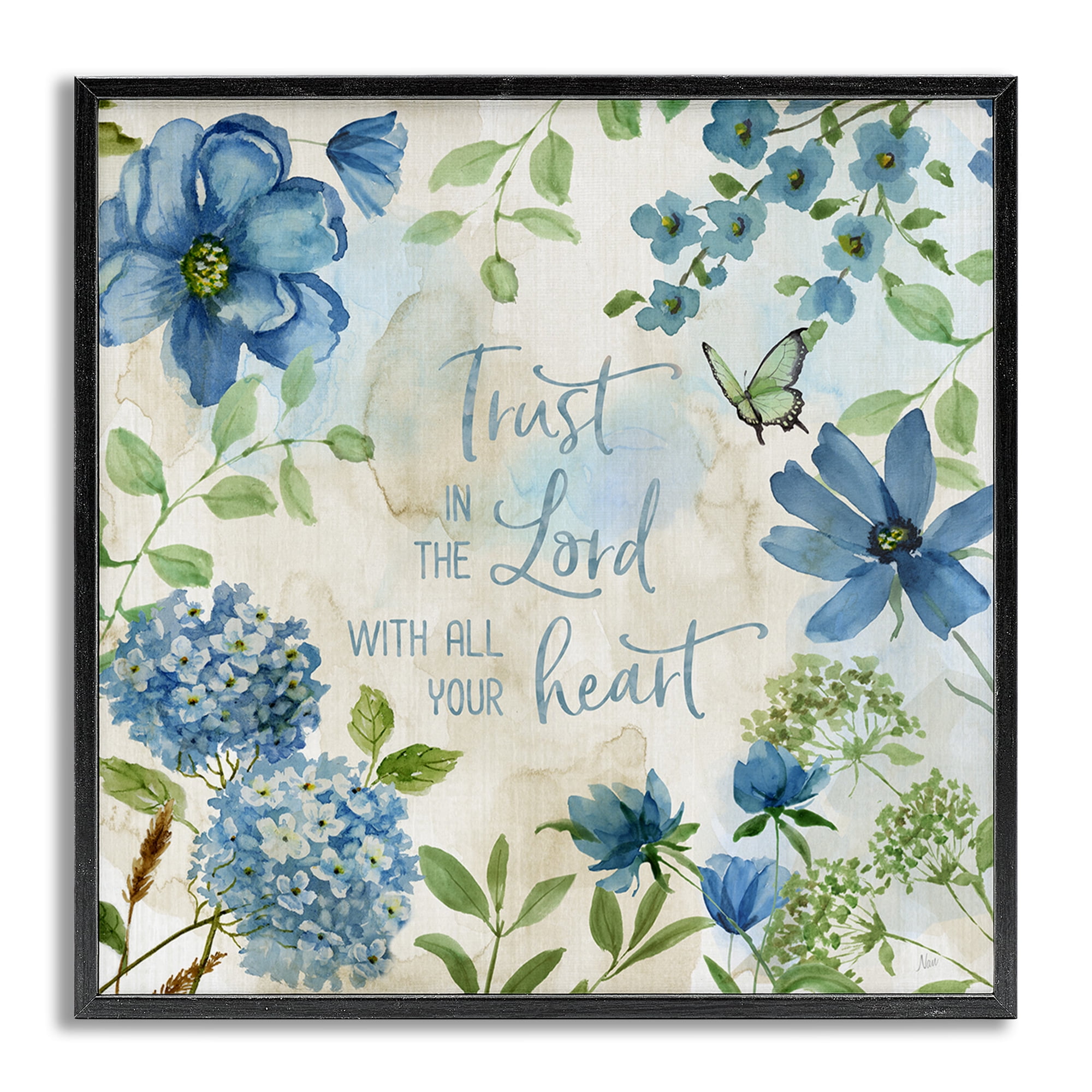 Stupell Industries Trust The Lord Floral Religious Painting Gray Framed Art Print Wall Art, 17 x 17