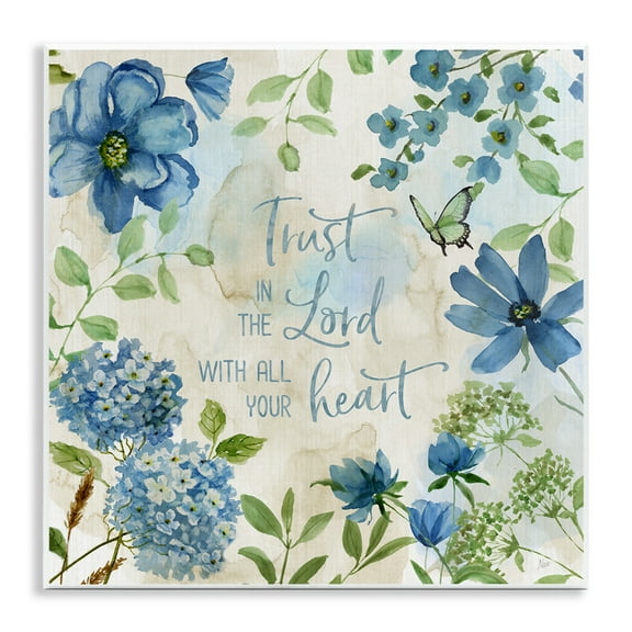 Stupell Industries Trust The Lord Floral Religious Painting Unframed Art Print Wall Art, 12 x 12