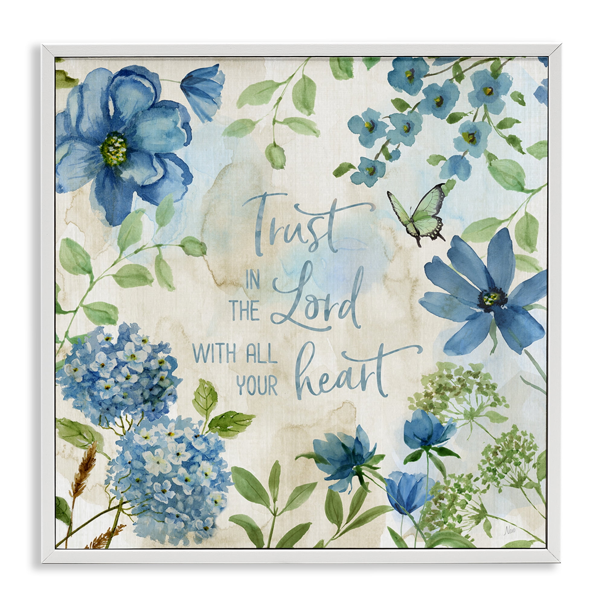 Stupell Industries Trust The Lord Floral Religious Painting White Framed Art Print Wall Art, 17 x 17