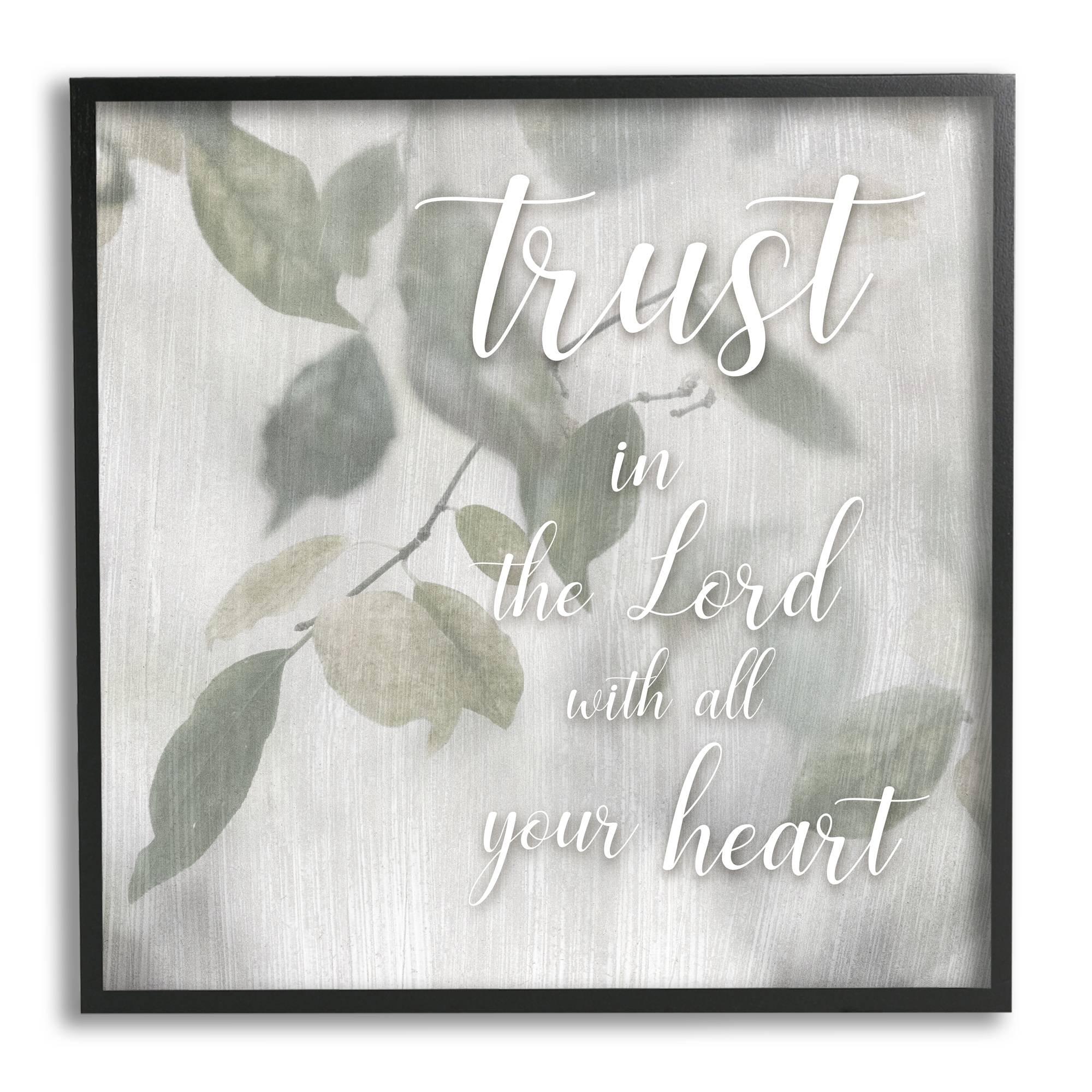 Stupell Industries Trust The Lord Motivating Religious Quote Botanical Leaves Graphic Art Black Framed Art Print Wall Art, Design by Irene Weisz