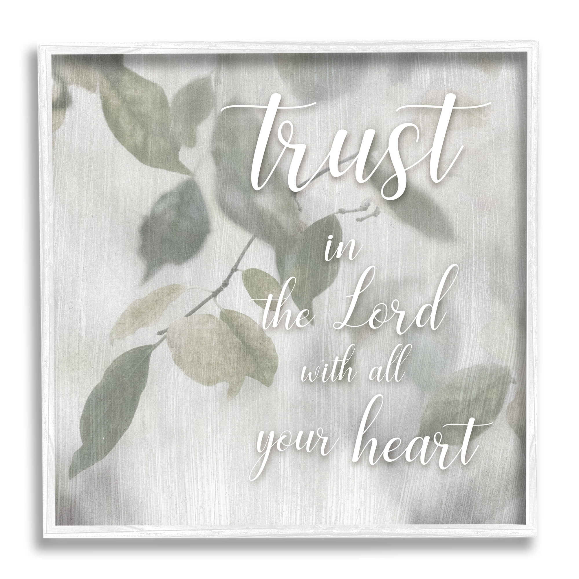 Stupell Industries Trust The Lord Motivating Religious Quote Botanical Leaves Graphic Art White Framed Art Print Wall Art, Design by Irene Weisz
