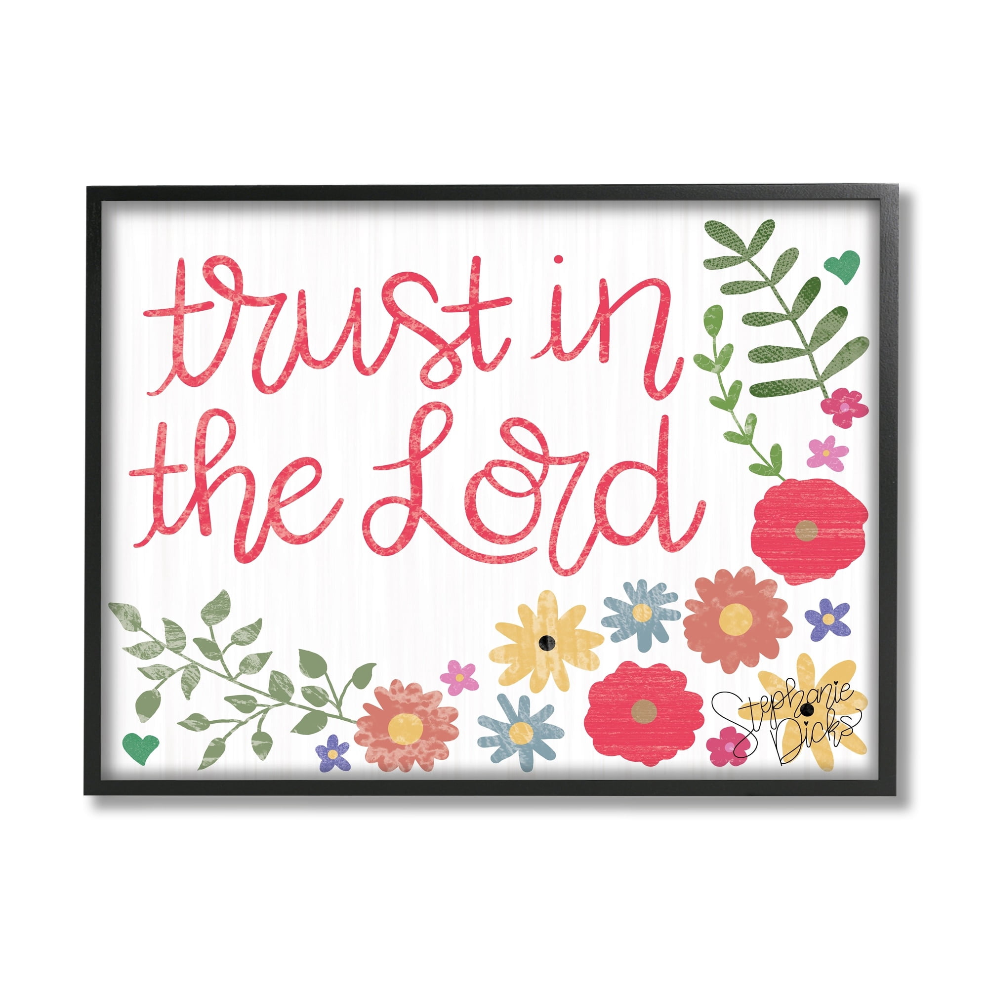 Stupell Industries Trust The Lord Religious Calligraphy Cute Florals Graphic Art Black Framed Art Print Wall Art, 30x24, by Stephanie Dicks