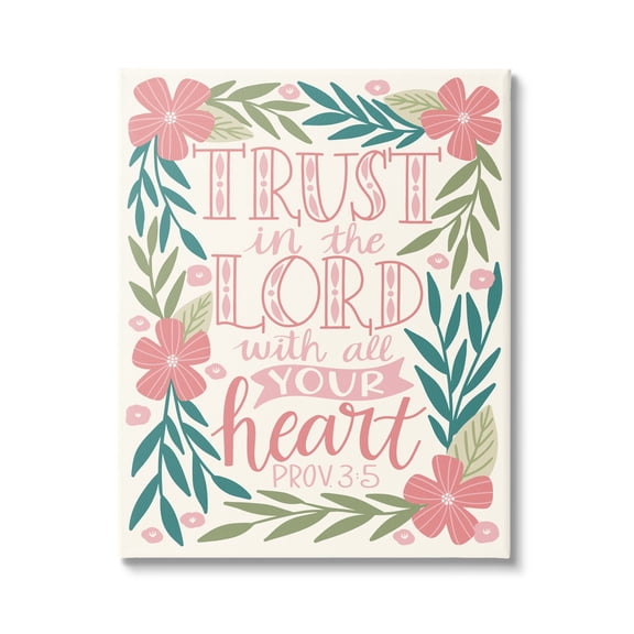 Stupell Industries Trust The Lord Religious Proverb Floral Leaves Border Canvas Wall Art, 24 x 30, Design by Taylor Shannon Designs