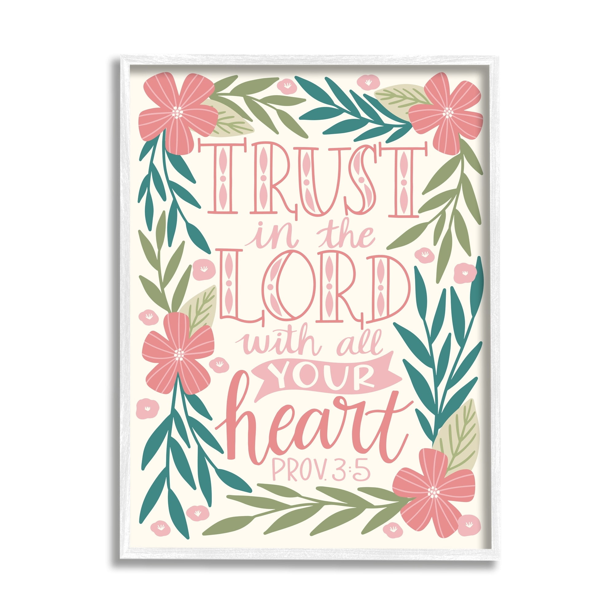 Stupell Industries Trust The Lord Religious Proverb Floral Leaves Border Framed Wall Art, 16 x 20, Design by Taylor Shannon Designs