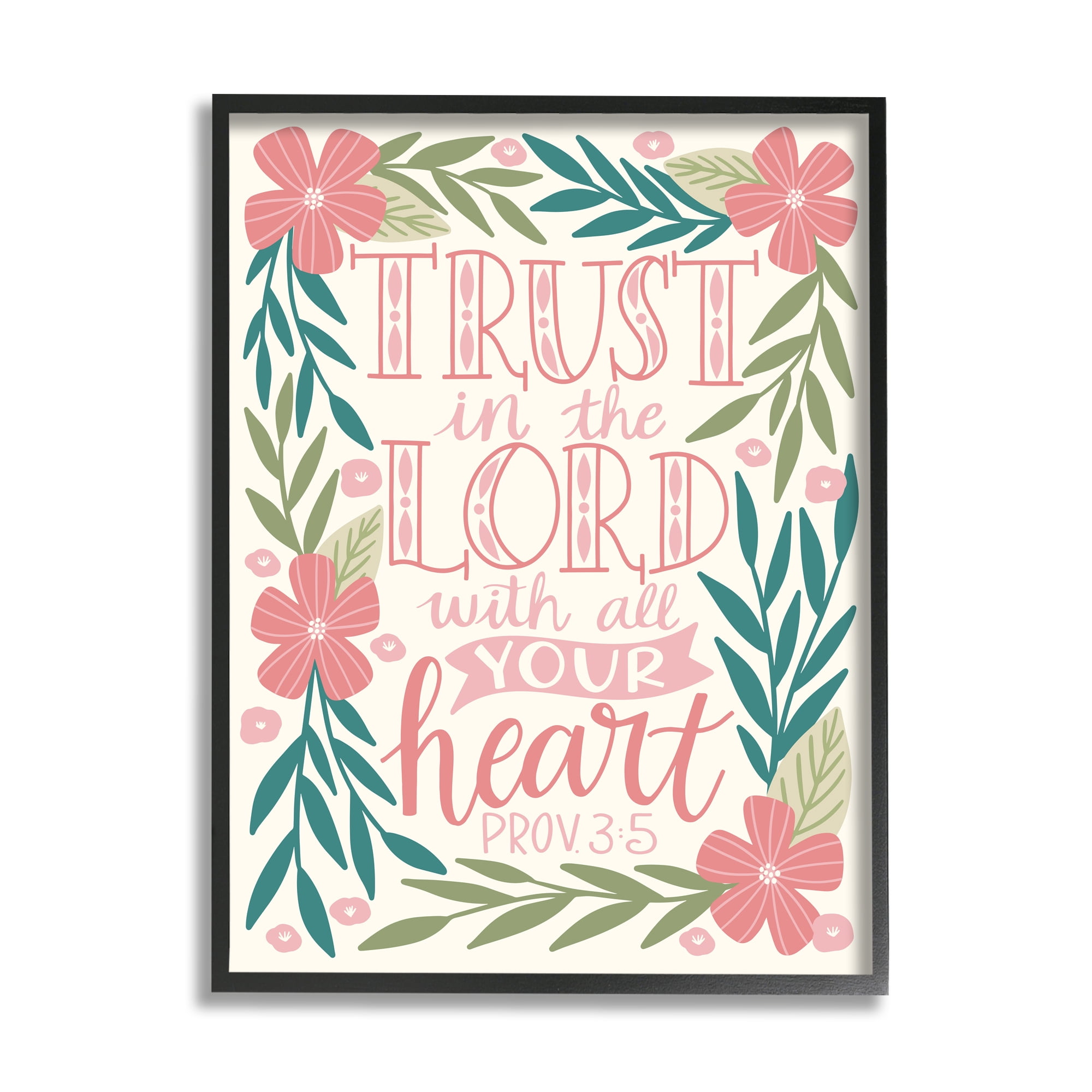 Stupell Industries Trust The Lord Religious Proverb Floral Leaves Border Framed Wall Art, 16 x 20, Design by Taylor Shannon Designs