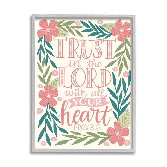 Stupell Industries Trust The Lord Religious Proverb Floral Leaves Border Framed Wall Art, 24 x 30, Design by Taylor Shannon Designs