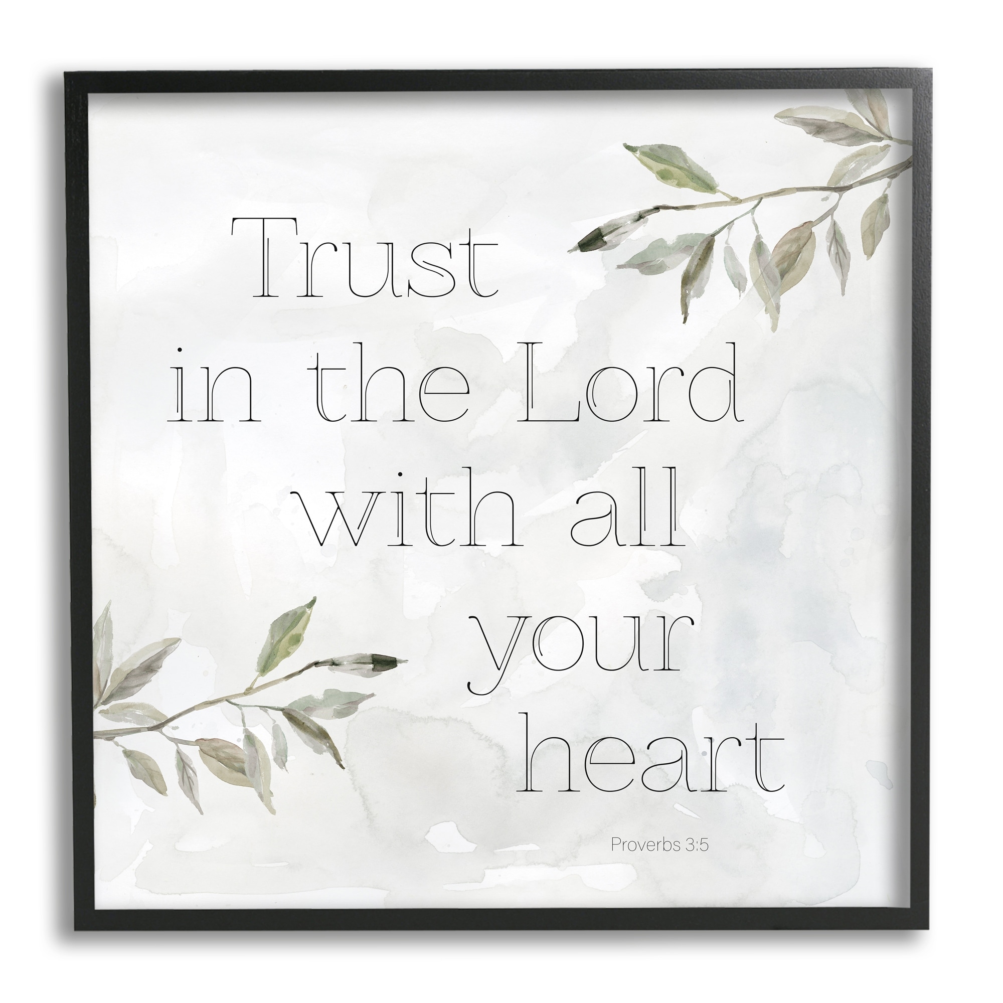 Stupell Industries Trust The Lord Spiritual Phrase Botanical Leaves Graphic Art Black Framed Art Print Wall Art, Design by Carol Robinson