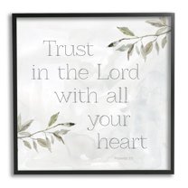 Stupell Industries Trust The Lord Spiritual Phrase Botanical Leaves Graphic Art Black Framed Art Print Wall Art, Design by Carol Robinson