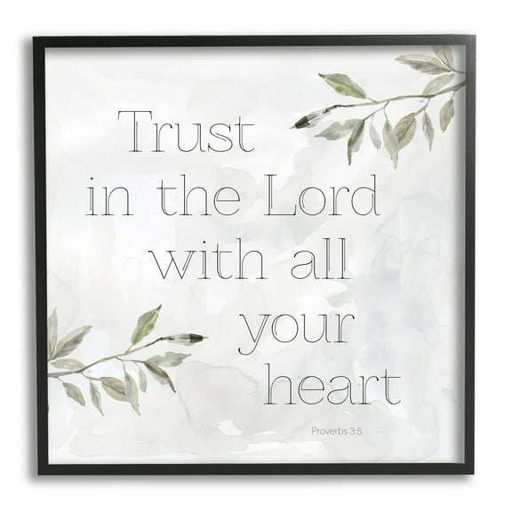 Stupell Industries Trust The Lord Spiritual Phrase Botanical Leaves Graphic Art Black Framed Art Print Wall Art, Design by Carol Robinson
