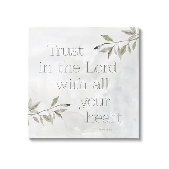 Stupell Industries Trust The Lord Spiritual Phrase Botanical Leaves Graphic Art Gallery Wrapped Canvas Print Wall Art, Design by Carol Robinson