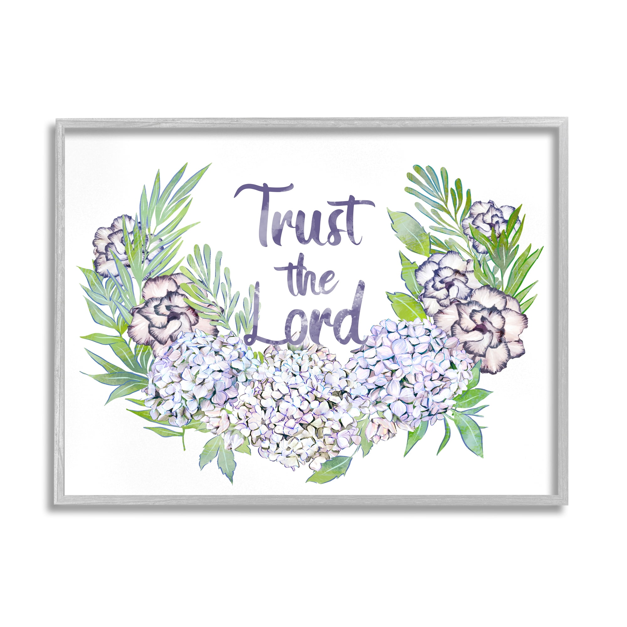 Stupell Industries Trust The Lord Spiritual Quote Hydrangeas Botanical Border Graphic Art Gray Framed Art Print Wall Art, 30x24, by Ziwei Li