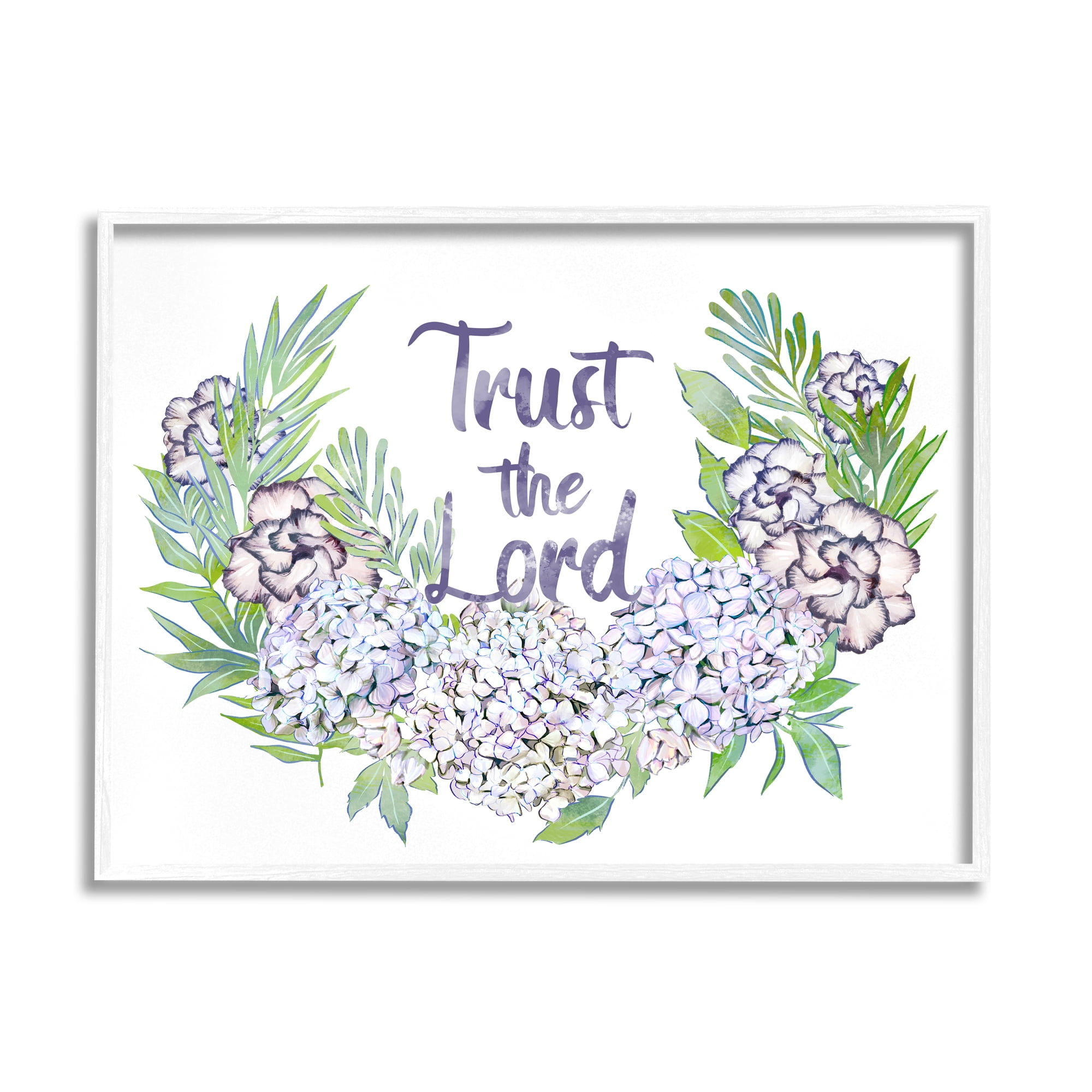 Stupell Industries Trust The Lord Spiritual Quote Hydrangeas Botanical Border Graphic Art White Framed Art Print Wall Art, 30x24, by Ziwei Li