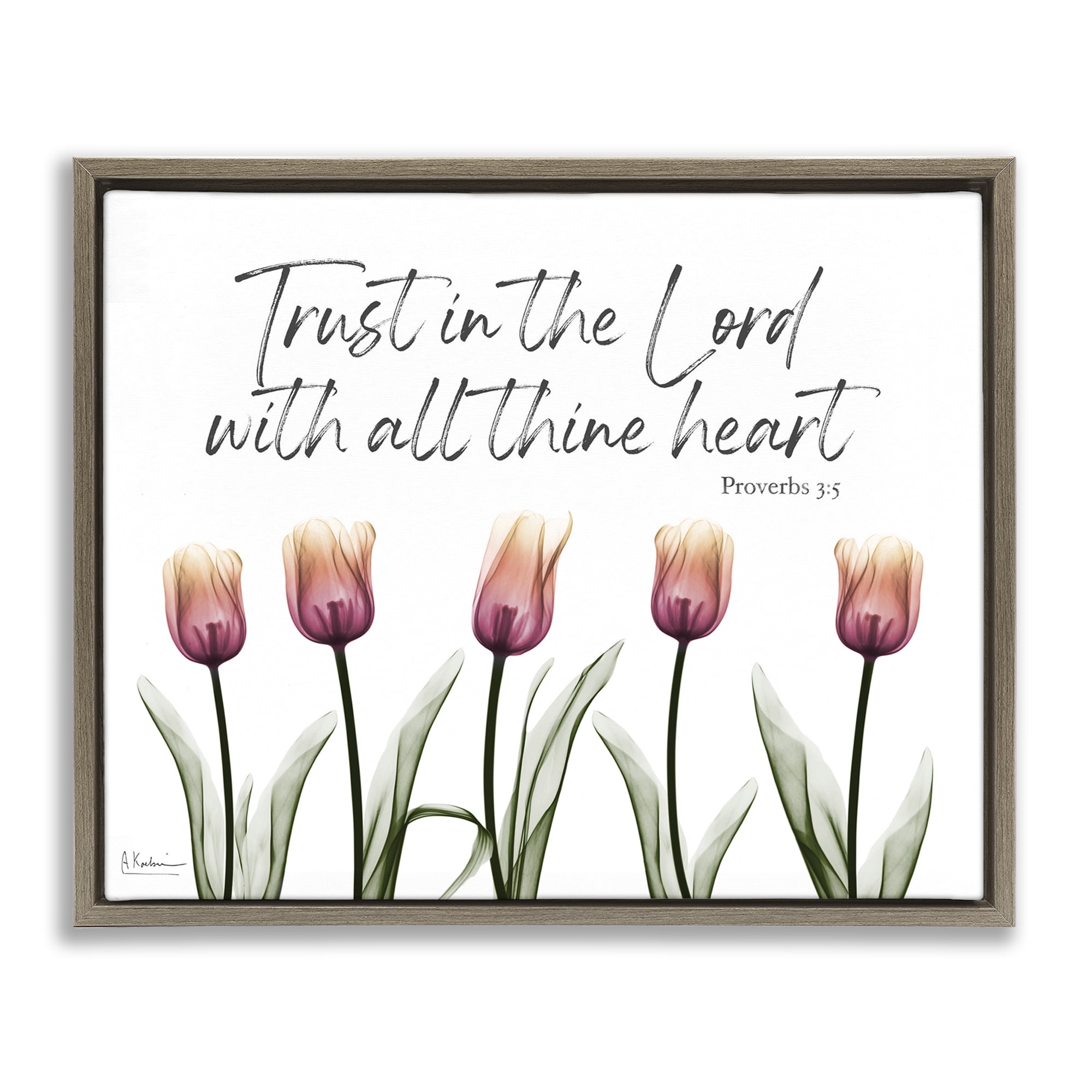 Stupell Industries Trust The Lord Tulips Religious Painting Brown Floater Framed Art Print Wall Art, 21 x 17