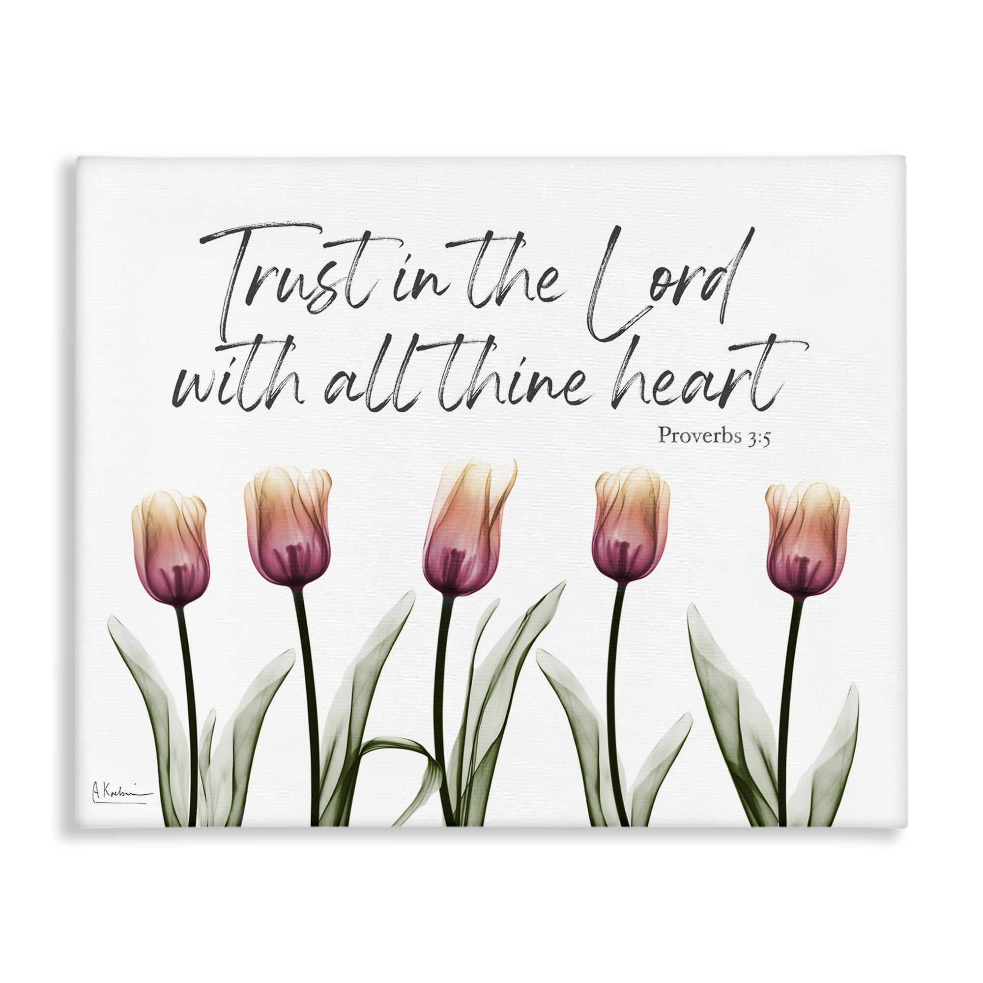 Stupell Industries Trust The Lord Tulips Religious Painting Gallery Wrapped Canvas Art Print Wall Art, 20 x 16