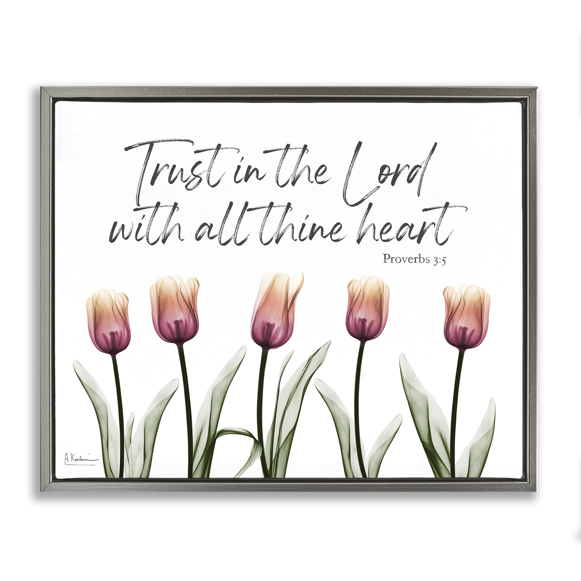 Stupell Industries Trust The Lord Tulips Religious Painting Gray Floater Framed Art Print Wall Art, 31 x 25