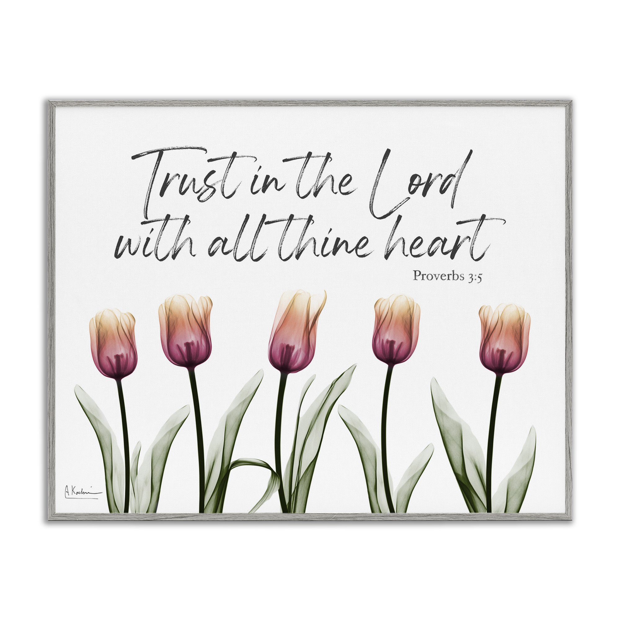 Stupell Industries Trust The Lord Tulips Religious Painting Gray Framed Art Print Wall Art, 30 x 24