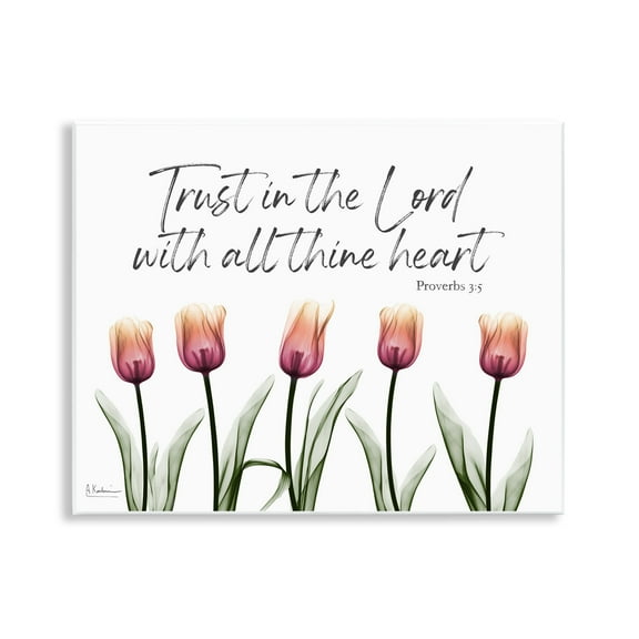 Stupell Industries Trust The Lord Tulips Religious Painting Unframed Art Print Wall Art, 14 x 11