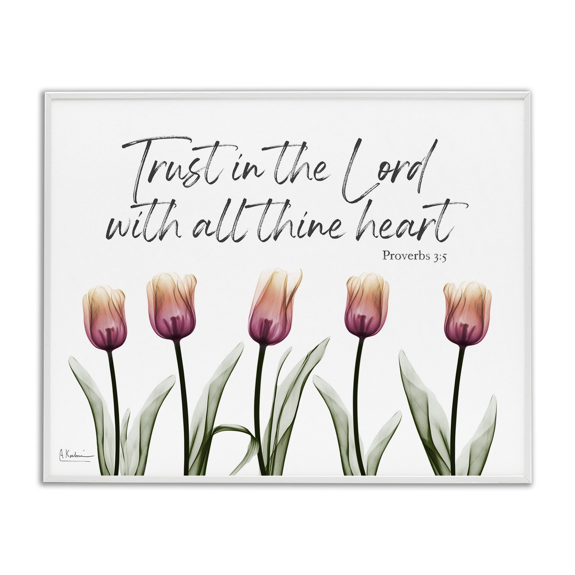 Stupell Industries Trust The Lord Tulips Religious Painting White Framed Art Print Wall Art, 20 x 16