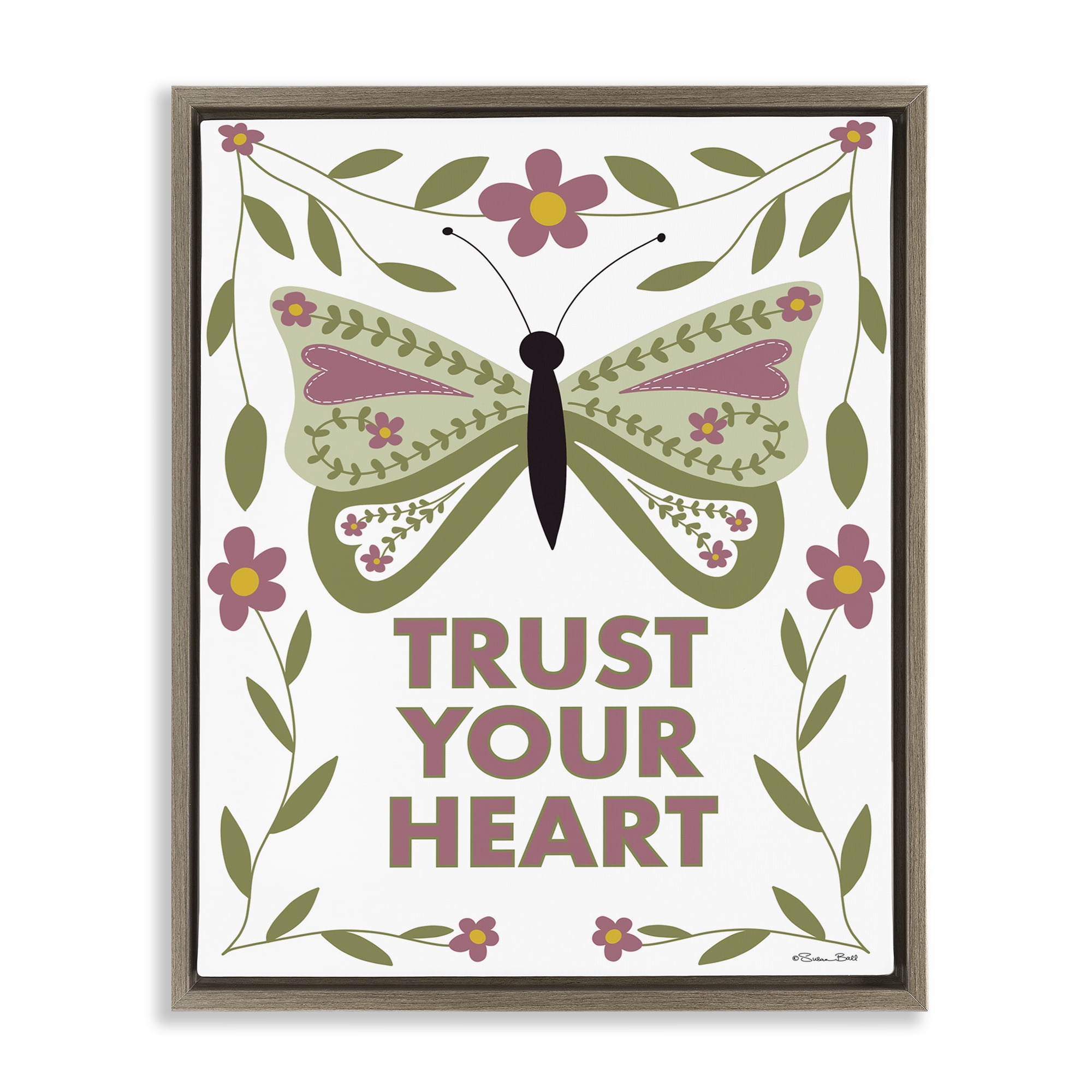 Stupell Industries Trust Your Heart Symmetrical Brown Framed Floater Canvas Wall Art, design by Susan Ball
