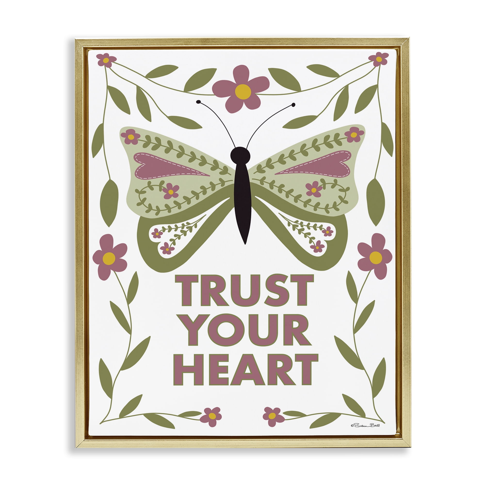 Stupell Industries Trust Your Heart Symmetrical Gold Framed Floater Canvas Wall Art, design by Susan Ball