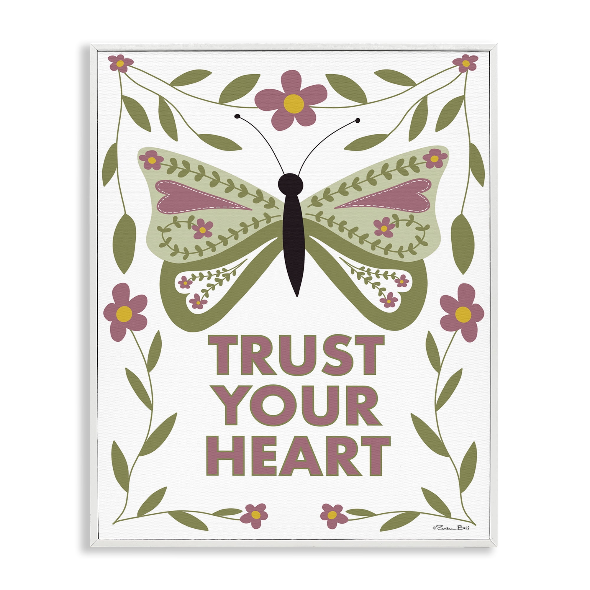 Stupell Industries Trust Your Heart Symmetrical White Framed Giclee Art, design by Susan Ball