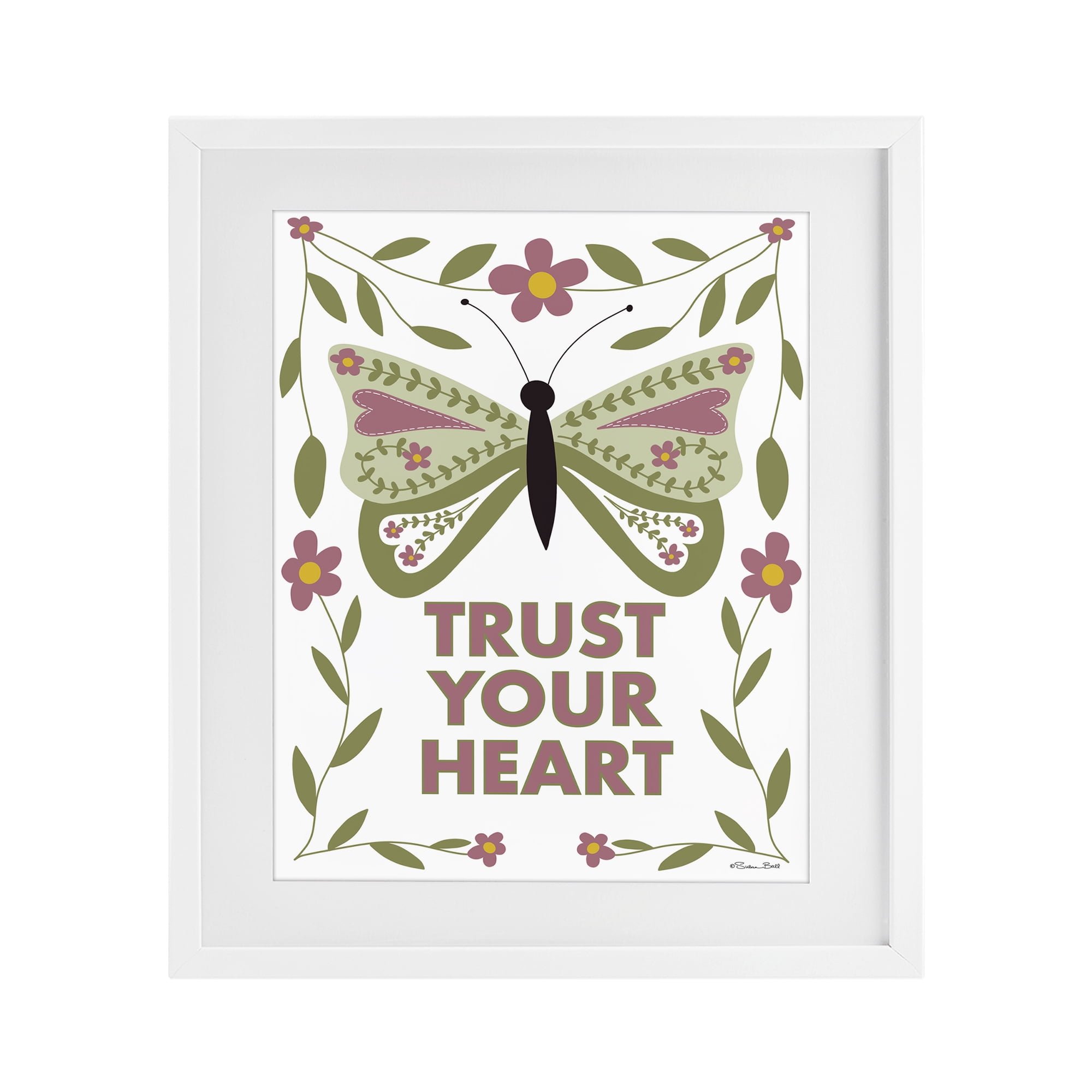 Stupell Industries Trust Your Heart Symmetrical White Framed Print Under Glass, design by Susan Ball