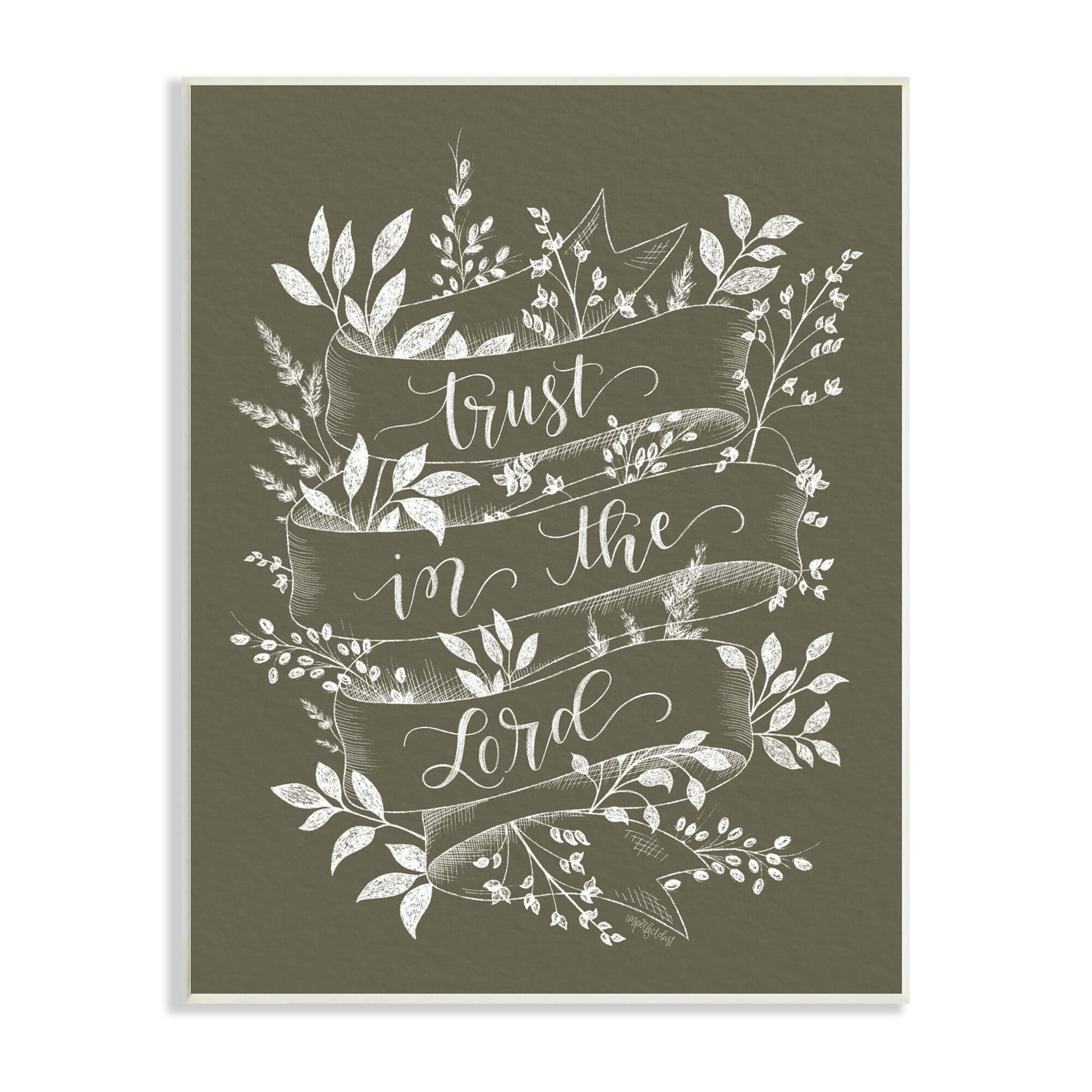 Stupell Industries Trust in The Lord Vintage Ribbon Botanical Foliage Pattern,10 x 15, Design by Imperfect Dust
