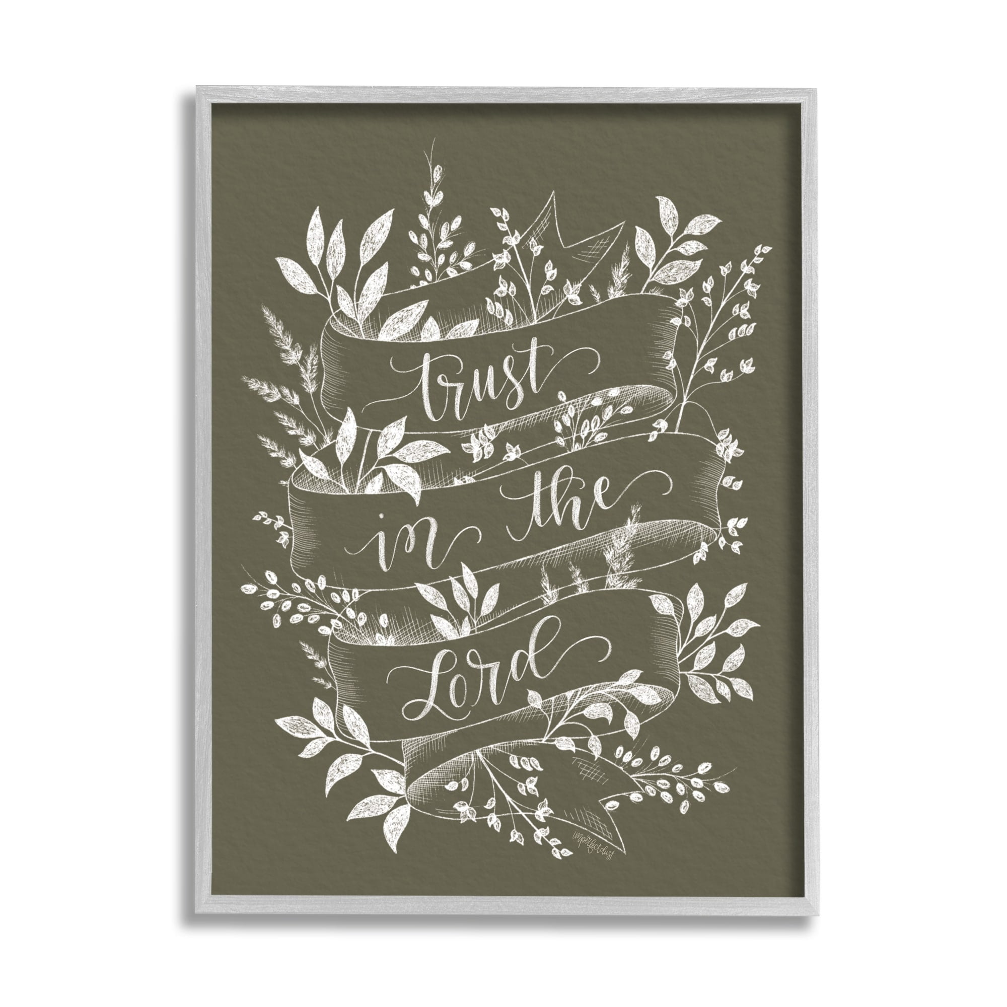 Stupell Industries Trust in The Lord Vintage Ribbon Botanical Foliage Pattern,16 x 20, Design by Imperfect Dust