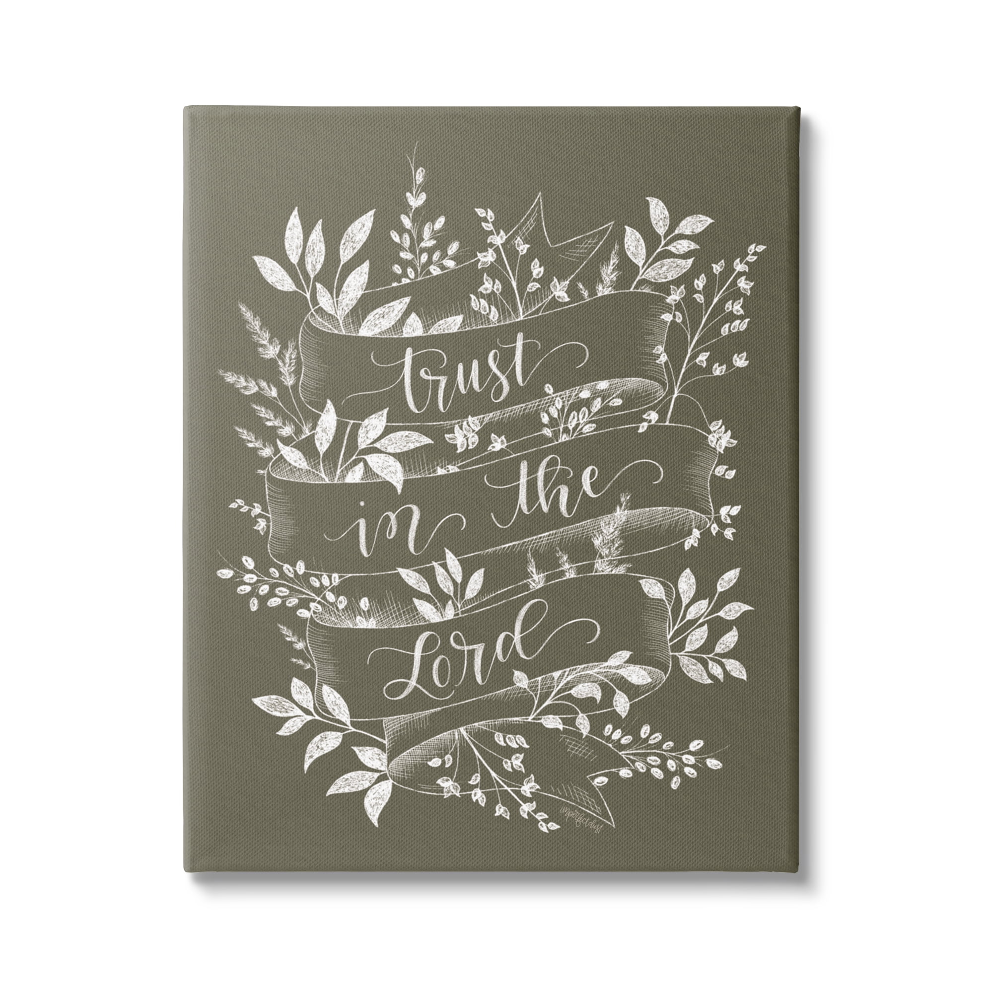 Stupell Industries Trust in The Lord Vintage Ribbon Botanical Foliage Pattern,16 x 20, Design by Imperfect Dust
