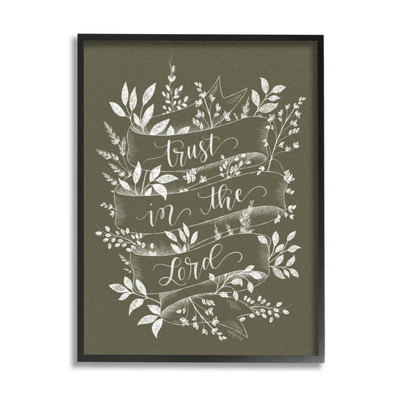 Stupell Industries Trust in The Lord Vintage Ribbon Botanical Foliage Pattern,24 x 30, Design by Imperfect Dust