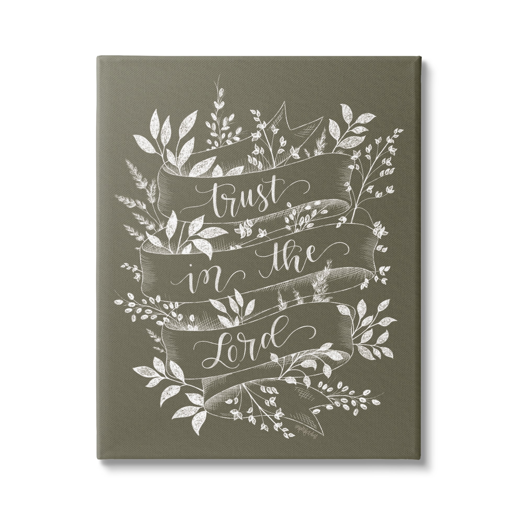 Stupell Industries Trust in The Lord Vintage Ribbon Botanical Foliage Pattern,30 x 40, Design by Imperfect Dust