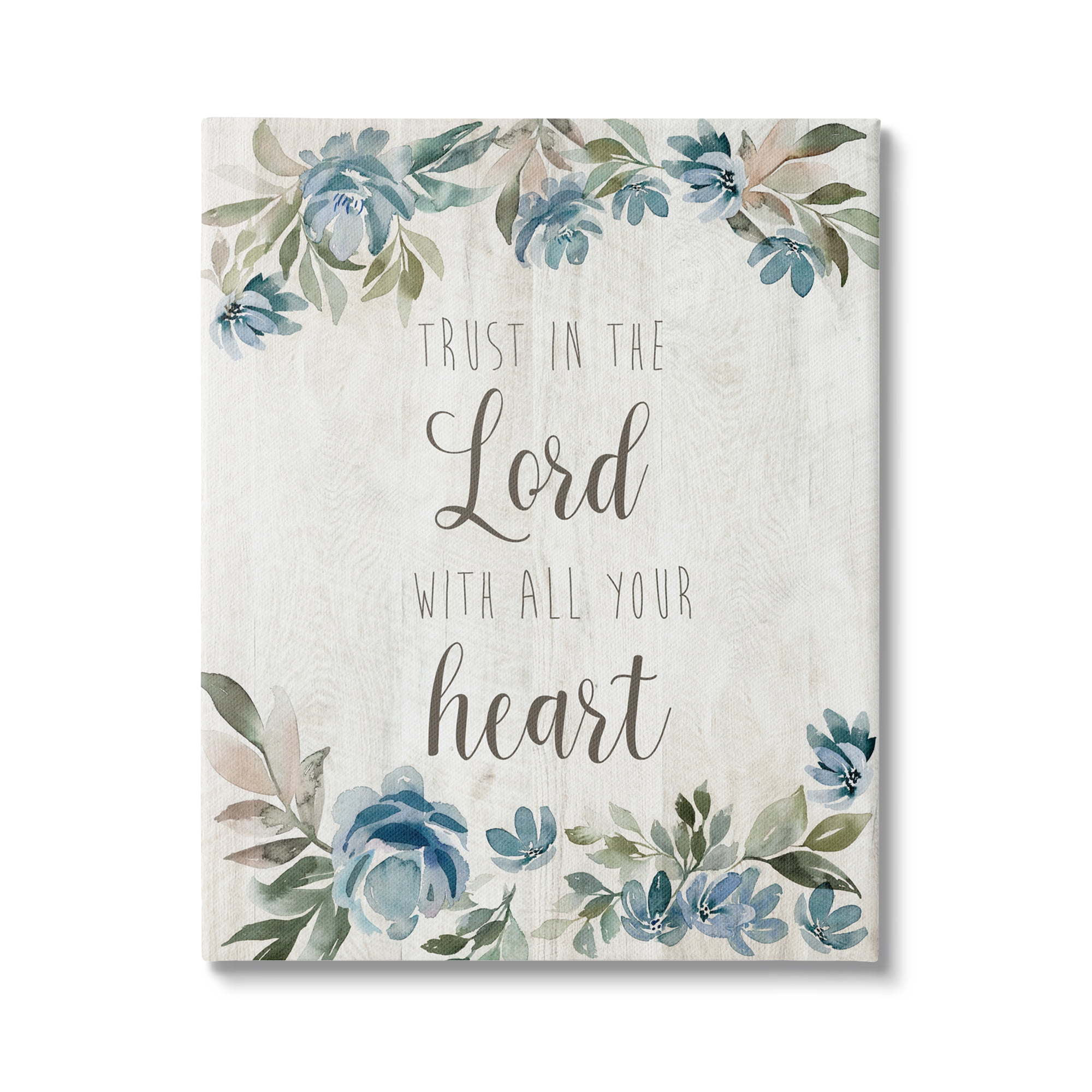 Stupell Industries Trust in the Lord Motivational Phrase Blue Flower Blossoms, 36 x 48, Design by Kristen Brockmon