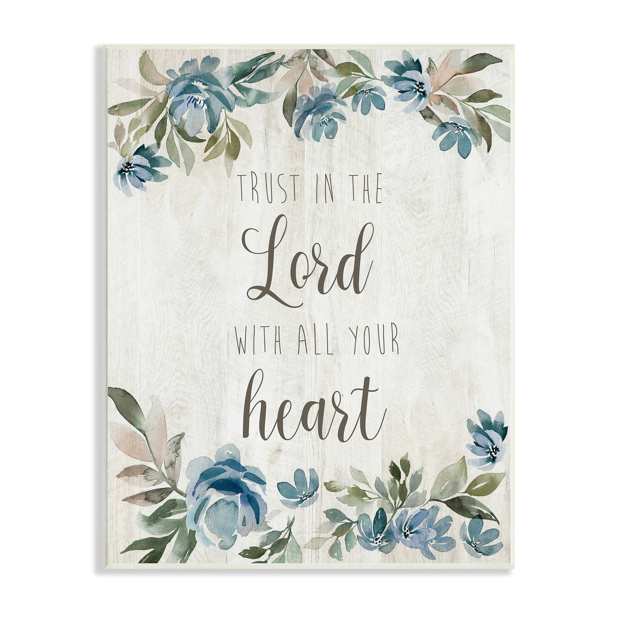 Stupell Industries Trust in the Lord Motivational Phrase Blue Flower Blossoms Graphic Art Unframed Art Print Wall Art, 10x15, by Kristen Brockmon