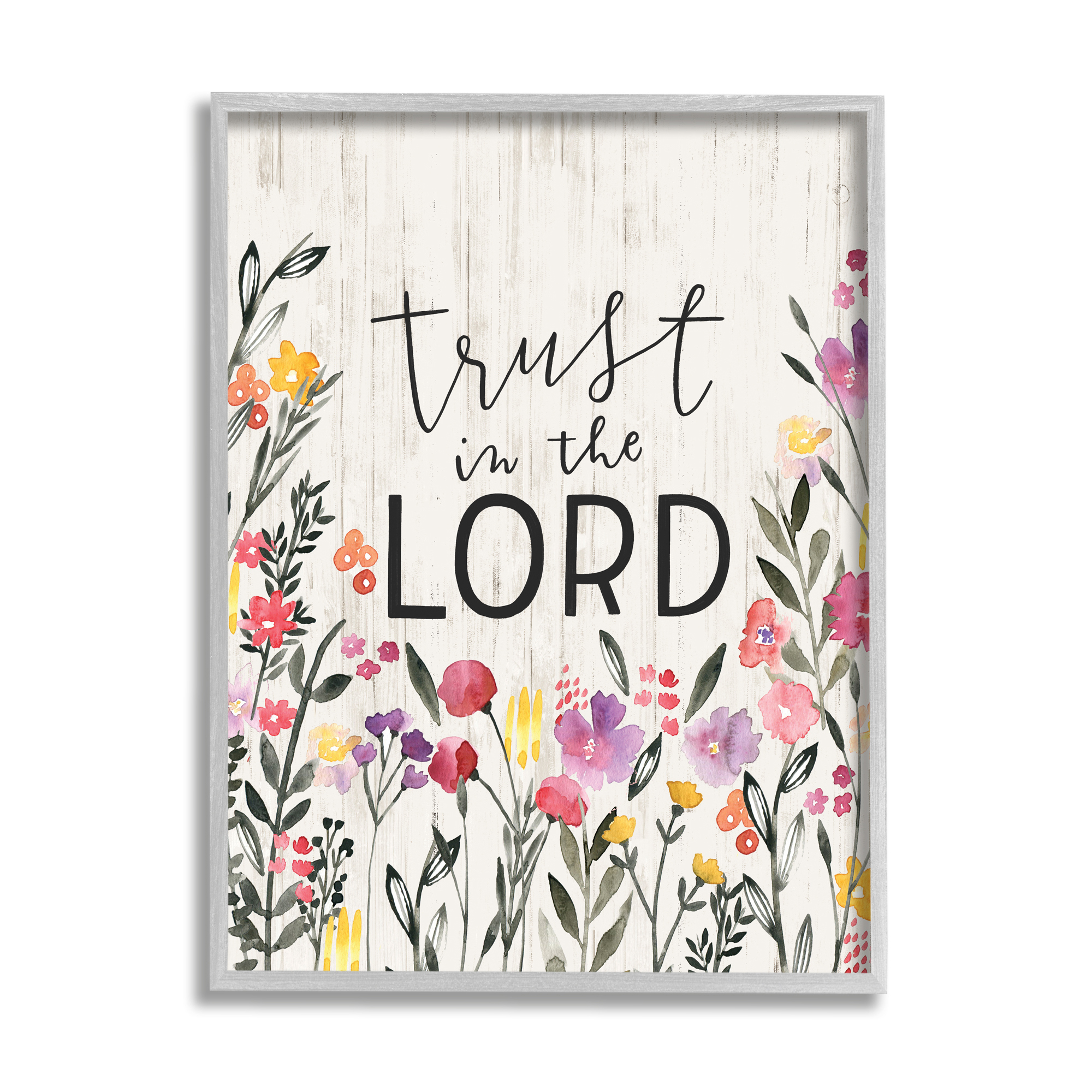 Stupell Industries Trust in the Lord Proverb Spring Watercolor Flowers,11 x 14,Designed by Loni Harris