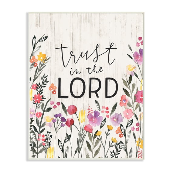 Stupell Industries Trust in the Lord Proverb Spring Watercolor Flowers,13 x 19,Designed by Loni Harris