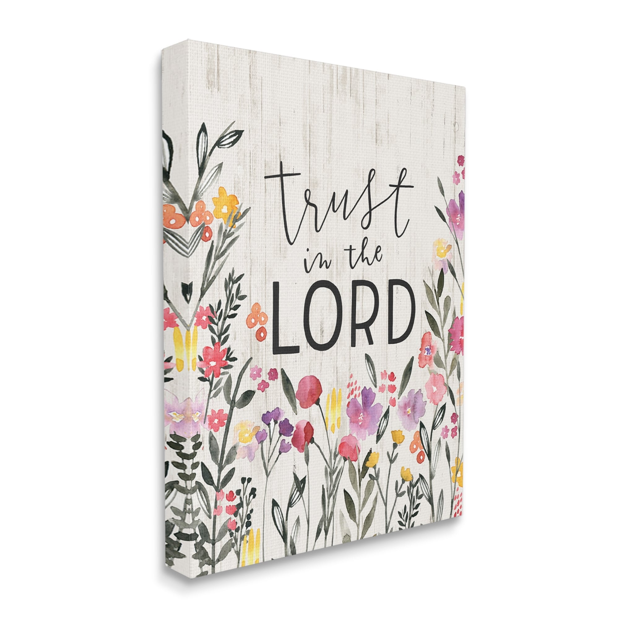 Stupell Industries Trust in the Lord Proverb Spring Watercolor Flowers,16 x 20,Designed by Loni Harris