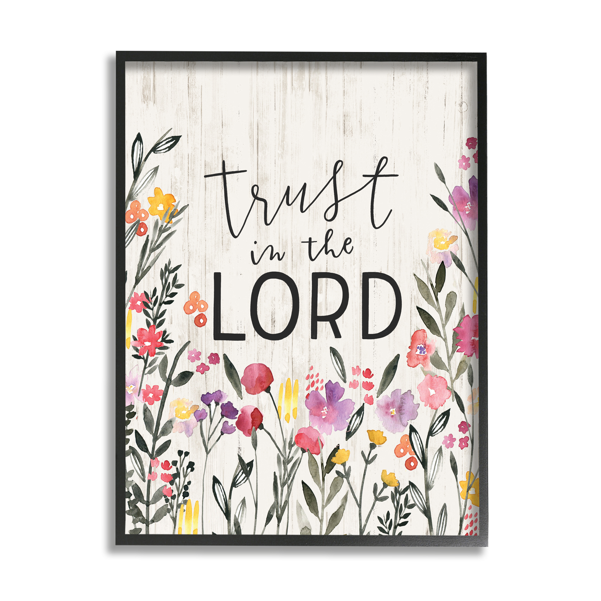 Stupell Industries Trust in the Lord Proverb Spring Watercolor Flowers,16 x 20,Designed by Loni Harris
