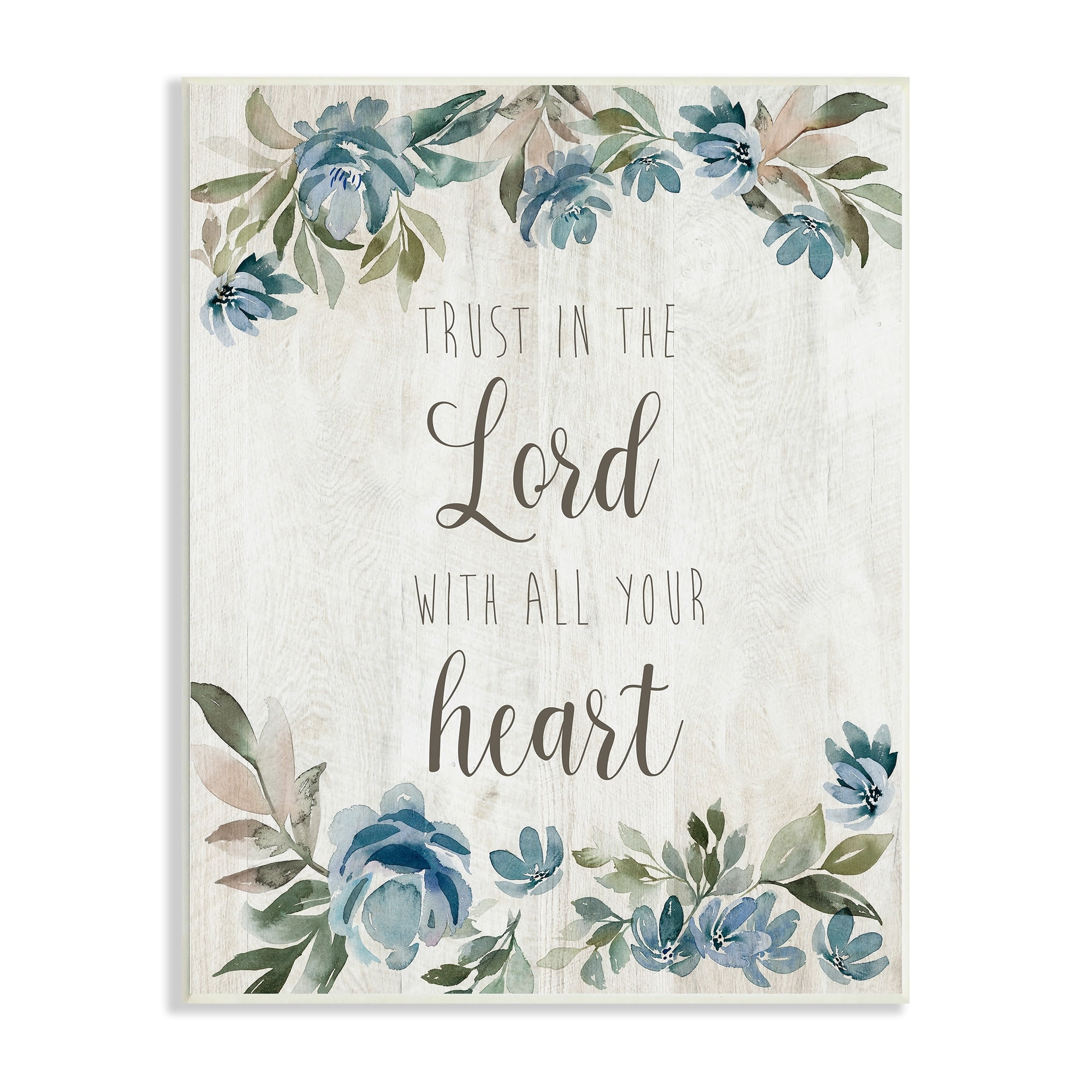 Stupell Industries Trust the Lord with Heart Vintage Blue Florals,13 x 19, Design by Kristen Brockmon